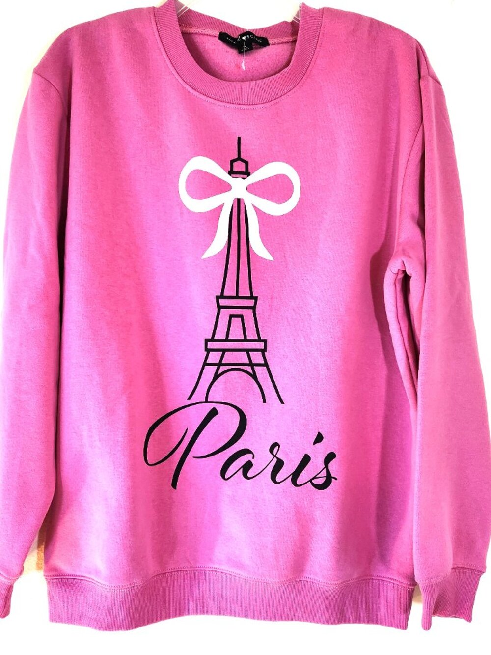 NWOT Social Scene Pink Paris Eiffel Tower Graphic LS Sweatshirt Medium